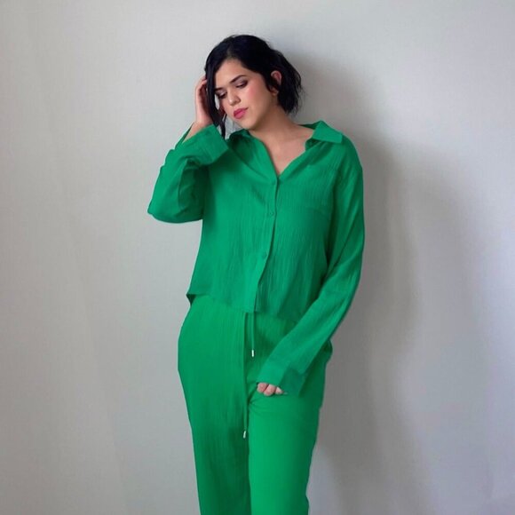 Green Cotton Shirt and Pants set - Picture 3 of 4